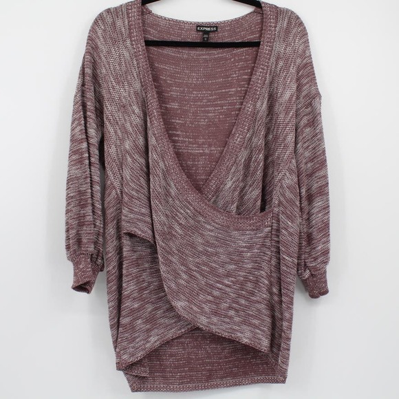 Express Size Large Purple Melange Crossover Lightweight Sweater 3/4 Sleeves - Picture 1 of 7
